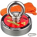 MUTUACTOR Powerful Fishing Magnet,Φ1.89” Neodymium Rare Earth Magnet Heavy Duty,350lbs Strong Pulling Force Round Magnets with Eyebolt Hooks for Salvage,Recovery and Retrieval