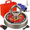 MUTUACTOR Powerful Fishing Magnet Kit Heavy Duty,1400lbs Φ4.21” Permanent Neodymium Magnets,Rare Earth Magnets with 65FT Rope Gloves for Treasure Hunting Metal Retrieval Underwater Searching