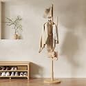 Muwuele Solid Wood Cactus Coat Rack, Freestanding Coat Rack With 6 L-Shaped Hooks and 3 Adjustable Sizes, Coat Tree for Bedroom, Entryway, Livingroom, Coat Hanger Stand for Coats, Handbags (Natural)
