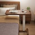 Muwuele Solid Wood Overbed Bedside Table with Wheels, Adjustable Medical Tilt Top Hospital Bed Table Over The Bed, Rolling Laptop Desk, Mobile Standing Desk for Hospital and Home Use (Walnut)