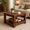 Solid Sheesham Wood Center Table | Coffee Table with Shelve | Wooden Tea Table for Living Room | Colour Finish- Natural Brown Finish |