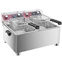 Mvegoiuok Commercial Double Deep Fryer With 2 Basket large deep fryer 3600W Electric Oil Fryer Pot for Home Use 25QT Fish Fryer With Oil Filtration Stainless Steel Frier