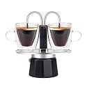 MVPLUE-Mini Express Double Tube Moka Pot Aluminum Black,Share fresh delicious coffee with a friend