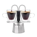 MVPLUE-Mini Express Double Tube Moka Pot Aluminum Silver,Share fresh delicious coffee with a friend
