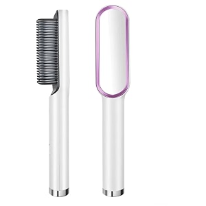 hair straightener brush comb for women hot brush hair straighteners for curly hair usable during travel saloon and home gives naturally straight hair in 5 mins white