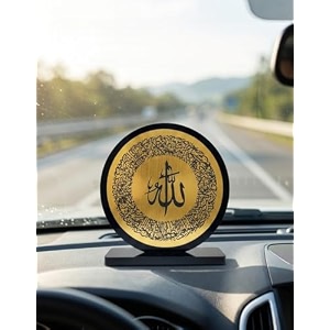 mwl ayatul kursi car dashboard stand  islamic car accessory for hanging amp display  round design  black golden acrylic