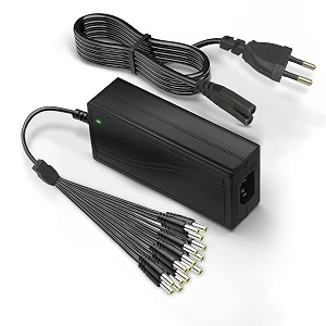 mx 12v 8 a power adapter with 16-way splitter amp led indicator  100-240 v ac quick charger for analogahd dvr cameras lorex rgb led strips