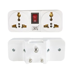 mx 2 way multiplug adapter with master switch  2 universal sockets  6a power strip for home office travel  extension board for wall socket white