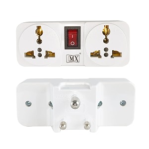 mx 3 pin-2 socket universal socket cordless wall extension board onoff switch with child safety shutter mx-3866 pack of 2