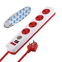 MX 4‑Socket Universal Extension Board with Surge Protection – 3 m Cord, 6 A Power Strip with Master Switch, Individual Safety Shutters &amp; LED Indicator