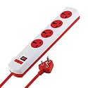 MX 4 Way Outlet Power Strip with Universal Socket Master Switch Fuse LED Indicator Spike Guard Extension Board Auto detect Wire Connection 5 Meter