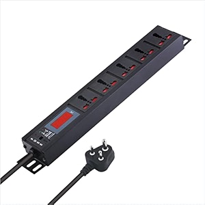 mx 5outlet extension board 1500w 6a with live voltage display  isimarked 075mm cable builtin fuse amp master switch wallrack mount 5m cord 5-outlet 6-16 ampvoltage display 15 meter