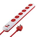 MX 6 Way Outlet Power Strip with Universal Socket Master Switch Fuse LED Indicator Spike Guard Extension Board Auto detect Wire Connection 3 Meter