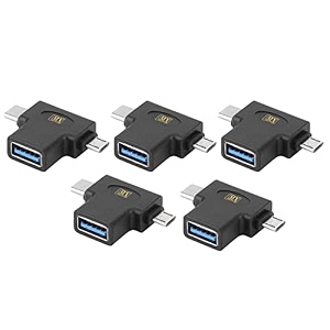 mx usb type-c male adapter black compatible with all c type supported mobile smartphone laptop and other devices usb-c male  micro usb male  usb a female pack of 5