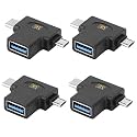 MX USB Type-C Male Adapter (Black) Compatible with All C Type Supported Mobile Smartphone Laptop and Other Devices (USB-C Male + Micro USB Male + USB A Female, Pack of 4)