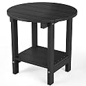 MXIMU Outdoor Side Table, Adirondack Table, 18 Inch, Round, 2-Tier, Black