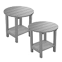 MXIMU Outdoor Side Table Set of 2, Adirondack Table, 18 Inch, Round, Grey