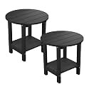 MXIMU Round Outdoor Side Table Adirondack Tables 18 Inch Chairside End Tables with Storage Shelf, 2-Tier Plastic Patio Side Table, Weather Resistant for Balcony Backyard Lawn (Black, 2 Pack)