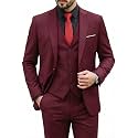 MY'S Men's 3 Piece Suit Set with Tie, One Button Slim Fit Solid Jacket Vest Pants, Prom Party Wedding Business Suits for Men