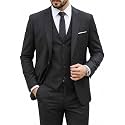 MY'S Men's 3 Piece Suit Set with Tie, One Button Slim Fit Solid Jacket Vest Pants, Prom Party Wedding Business Suits for Men