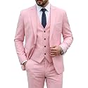 MY'S Men's 3 Piece Suit Set with Tie, One Button Slim Fit Solid Jacket Vest Pants, Prom Party Wedding Business Suits for Men
