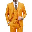 MY'S Men's 3 Piece Suit Set with Tie, One Button Slim Fit Solid Jacket Vest Pants, Prom Party Wedding Business Suits for Men