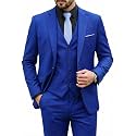 MY'S Men's 3 Piece Suit Set with Tie, One Button Slim Fit Solid Jacket Vest Pants, Prom Party Wedding Business Suits for Men