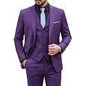 MY'S Men's 3 Piece Suit Set with Tie, One Button Slim Fit Solid Jacket Vest Pants, Prom Party Wedding Business Suits for Men