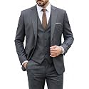 MY'S Men's 3 Piece Suit Set with Tie, One Button Slim Fit Solid Jacket Vest Pants, Prom Party Wedding Business Suits for Men