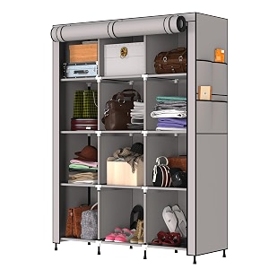 my armor 3-door foldable wardrobe for clothes wardrobe for storage multipurpose collapsible fabric wardrobe organizer for clothes abs plastic fabric cupboard - 12 shelfes cabinet rack