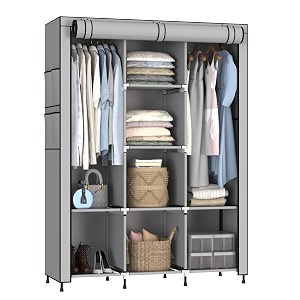 my armor 3-door foldable wardrobecabinetmultipurpose storage rack collapsible fabric wardrobe organizer for clothes grey plasticfabric - 8 shelfes design
