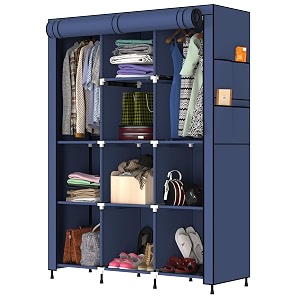 my armor 3-door foldable wardrobe for clothes wardrobe for storage multipurpose collapsible fabric wardrobe organizer for clothes abs plastic fabric cupboard - 10 shelfes 2 hanger navy blue