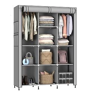 my armor 3-door foldable wardrobe for clothes wardrobe for storage multipurpose collapsible fabric wardrobe organizer for clothes abs plastic fabric cupboard - 10 shelfes 2 hanger cabinet rack