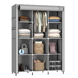 my armor 3-door foldable wardrobe for clothes wardrobe for storage multipurpose collapsible fabric wardrobe organizer for clothes abs plastic fabric cupboard - 10 shelfes 1 hanger cabinet rack