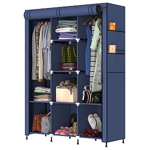 my armor 3-door foldable wardrobe for clothes wardrobe for storage multipurpose collapsible fabric wardrobe organizer for clothes abs plastic fabric cupboard - 8 shelfes 2 hanger - navy blue