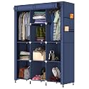 MY ARMOR 3-Door Foldable Wardrobe for Clothes, Wardrobe for Storage, Multipurpose Collapsible Fabric Wardrobe Organizer for Clothes, ABS Plastic, Fabric Cupboard - 10 Shelfes, 2 Hanger Navy Blue