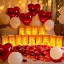 Be My Boyfriend Light Up Letters, Include Light up Letters, with Tea Lights Candles, Latex Balloons, Aluminum Balloons and Rose Petals, Anniversary and Valentines' Day Decorations for Women