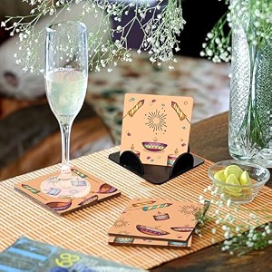 coaster set of 4 beautiful diwali festive tea coasters with stand designer quality for tea cups coffee mugs and glasses for festivals gifting diwali