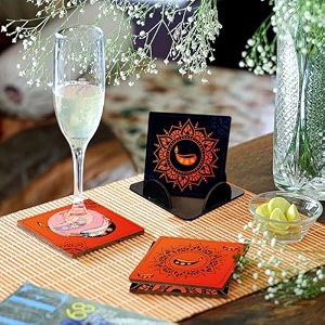 coaster set of 4 beautiful diwali festive tea coasters with stand designer quality for tea cups coffee mugs and glasses for festivals gifting diya