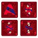 Coaster Set of 4 Beautiful Diwali Festive Tea Coasters with Stand Designer Quality for Tea Cups, Coffee Mugs and Glasses for Festivals, Gifting (Playing Cards)
