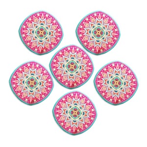set of 6 beautiful wooden tea coasters with stand designer quality coaster set for tea cups coffee mugs and glassesjaypore