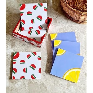 tea coasters set of 6 beautiful design with stand for tea cups coffee mugs and glasses ideal for gifting fruit salad
