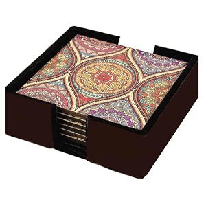set of 6 beautiful wooden tea coasters with stand designer quality coaster set for tea cups coffee mugs and glasses sanskriti