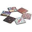 Set of 6 Beautiful Wooden Tea Coasters with Stand Designer Quality Coaster Set for Tea Cups, Coffee Mugs and Glasses (Board Games)