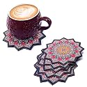 Set of 6 Beautiful Wooden Tea Coasters with Stand Designer Quality Coaster Set for Tea Cups, Coffee Mugs and Glasses (Benaras)