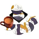 Coaster Set of 4 Beautiful Diwali Festive Tea Coasters with Stand Designer Quality for Tea Cups, Coffee Mugs and Glasses for Festivals, Gifting (Diwali)