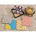 Tea Coasters Set of 6, Beautiful Design with Stand for Tea Cups, Coffee Mugs, and Glasses, Ideal for Gifting (Chevron)