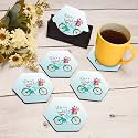 Tea Coasters Set of 6, Beautiful Design with Stand for Tea Cups, Coffee Mugs, and Glasses, Ideal for Gifting (Life is a Beautiful Ride)