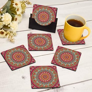 tea coasters set of 6 beautiful design with stand for tea cups coffee mugs and glasses ideal for diwali gifting rivaaz