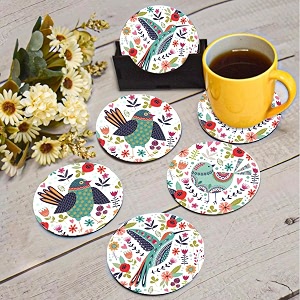 tea coasters set of 6 beautiful design with stand for tea cups coffee mugs and glasses ideal for gifting birds art